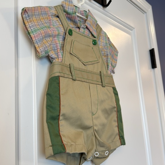 Vintage Cotton Candy Infant Boys 2 Piece Outfit green and tan overall 12 months - Picture 2 of 10